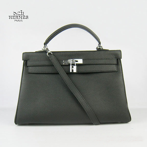 6308 Hermes Kelly 35 centimetri Togo Borsa in pelle nera 6308 argento hardwa